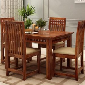 Premium Wooden 4 Seater Dining Table Set with Cushioned Chairs