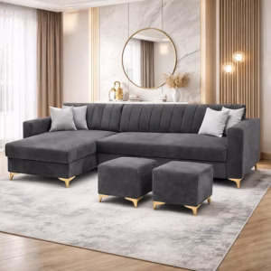Frida Rich Velvet Suede 5 Seater L Shape Sofa