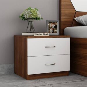 Modern Walnut and White 2 Drawer Bedside Table Nightstand
